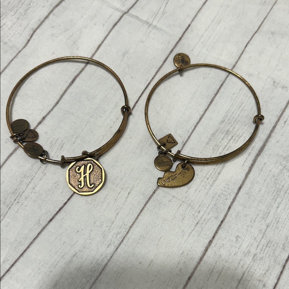 Alex and Ani Gold Tone Initial H and Heart Charm Bangle Bracelets